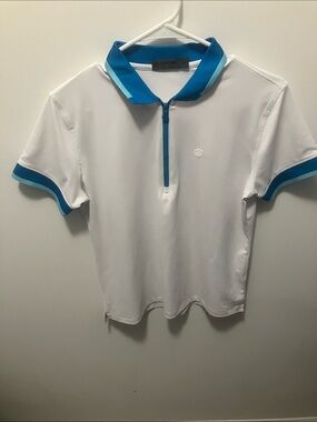 G/FORE White Polo with Blue and Aqua Trim - Women’s Like New